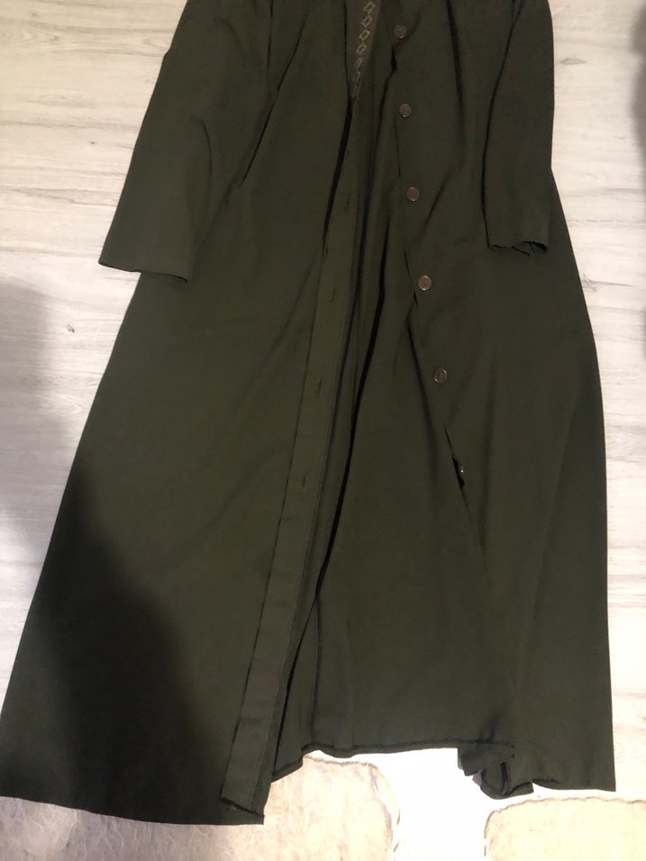 Düğmeli Uzun Haki Kadın Kaban - Görsel 5