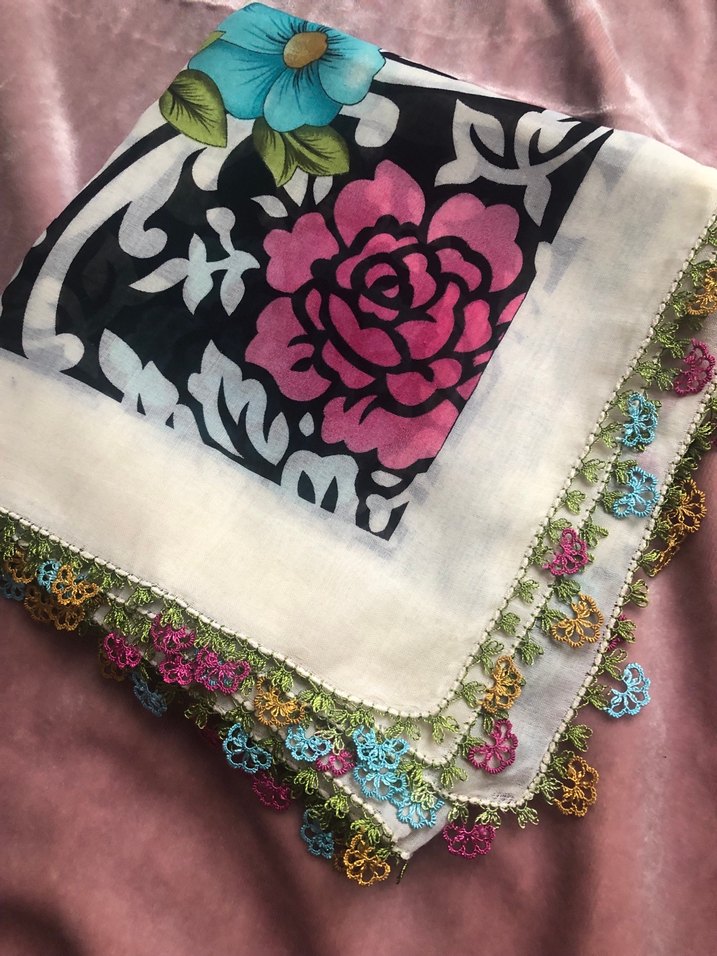 Dantel Detaylı Çok Renkli Bohem Kadın Fuları - Görsel 5