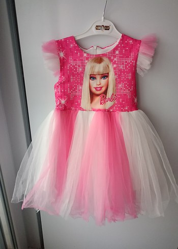 LC Waikiki Pembe Barbie Baskılı Kız Çocuk Elbise