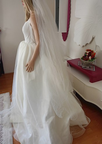 Modern Klasik Straplez Beyaz A Kesim Gelinlik - Görsel 4