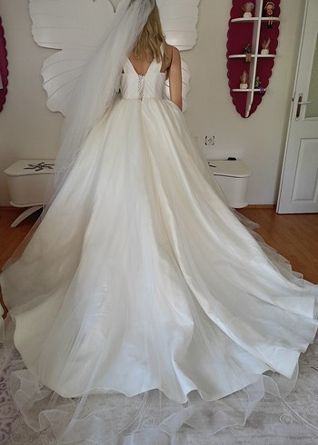 Modern Klasik Straplez Beyaz A Kesim Gelinlik - Görsel 5