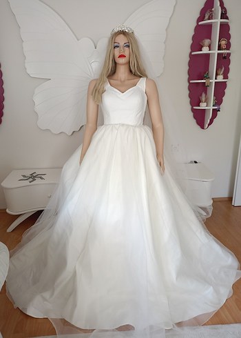 Modern Klasik Straplez Beyaz A Kesim Gelinlik - Görsel 2