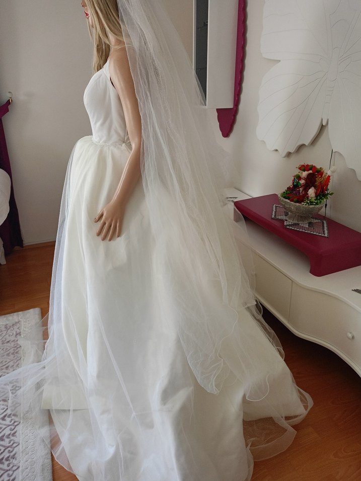 Modern Klasik Straplez Beyaz A Kesim Gelinlik - Görsel 4