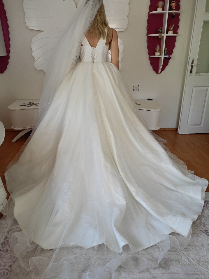 Modern Klasik Straplez Beyaz A Kesim Gelinlik - Görsel 5