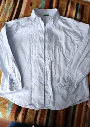 Benetton Mavi coton erkek çocuk gömlek