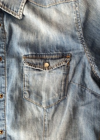 m Beden Mavi Denim Kadın Gömlek
