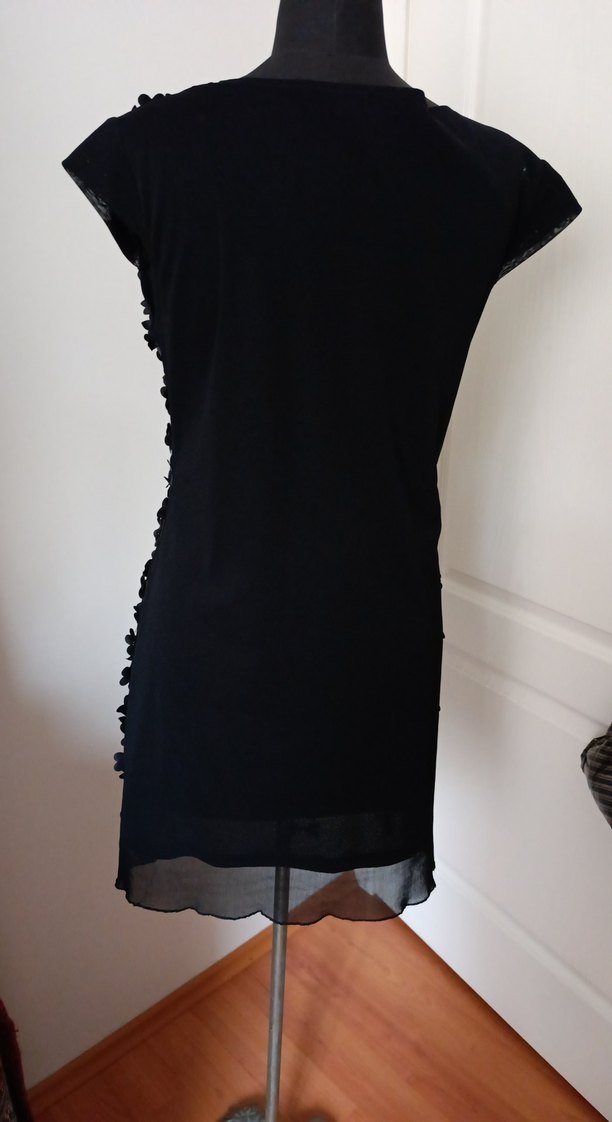 Siyah hareketli çiçekli Midi Kadın Abiye Elbise - Görsel 4