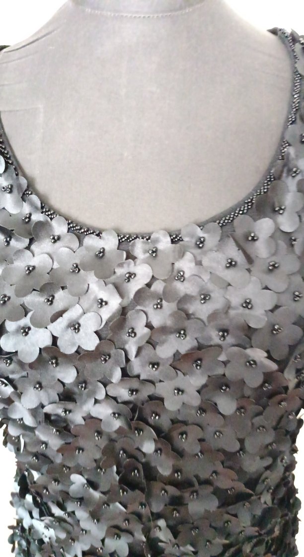 Siyah hareketli çiçekli Midi Kadın Abiye Elbise - Görsel 2