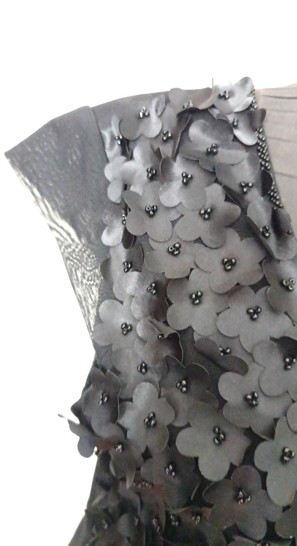 Siyah hareketli çiçekli Midi Kadın Abiye Elbise - Görsel 3