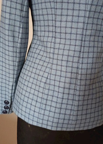 Düğmeli mavi kareli Kadın Blazer Ceket / özel dikim - Görsel 5