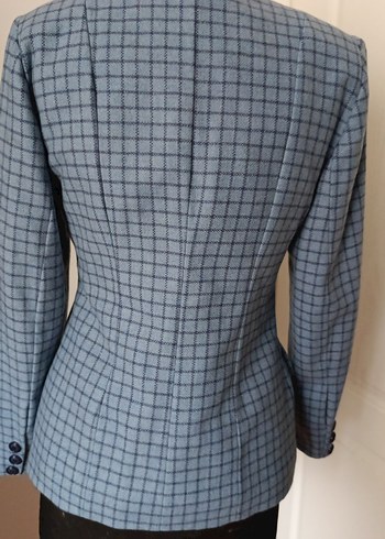 38 Beden mavi Renk Düğmeli mavi kareli Kadın Blazer Ceket / özel dikim