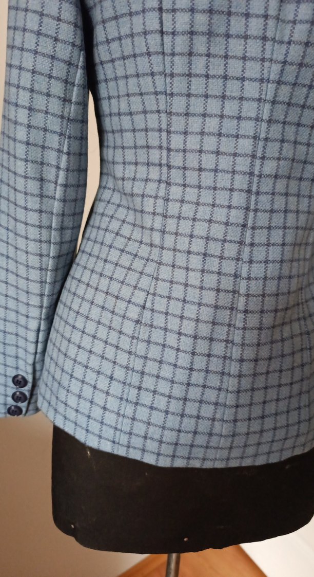 Düğmeli mavi kareli Kadın Blazer Ceket / özel dikim - Görsel 5