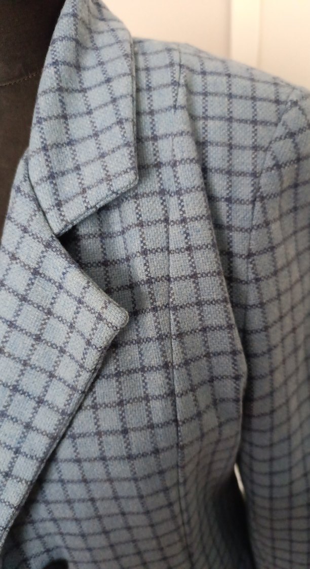 Düğmeli mavi kareli Kadın Blazer Ceket / özel dikim - Görsel 3