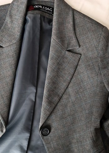 Gri Kadın Ofis Blazeri Düğmeli takım - Görsel 6
