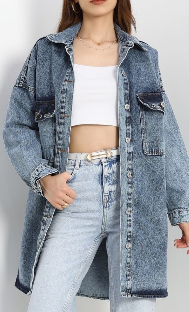 Düğmeli Midi Mavi Denim Ceket tesettür kot ceket
#yeniyılhediyes - Görsel 2