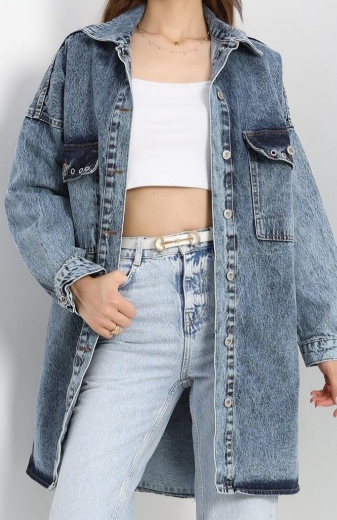 Düğmeli Midi Mavi Denim Ceket tesettür kot ceket
#yeniyılhediyes - Görsel 3