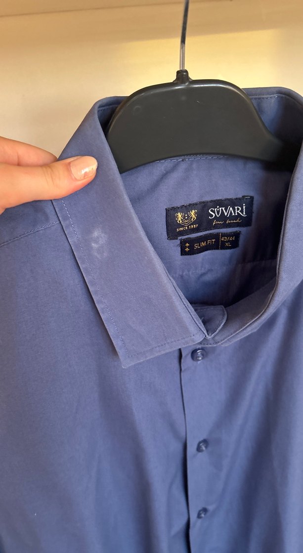 Düğmeli Mavi Erkek Gömlek - Görsel 3