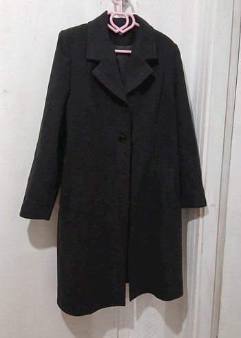 Siyah Kadın Kaban, Düğmeli, Klasik Kesim - Görsel 4