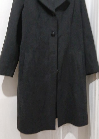 Siyah Kadın Kaban, Düğmeli, Klasik Kesim - Görsel 3