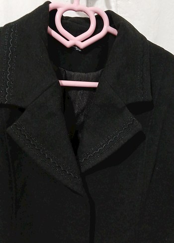 Siyah Kadın Kaban, Düğmeli, Klasik Kesim - Görsel 2