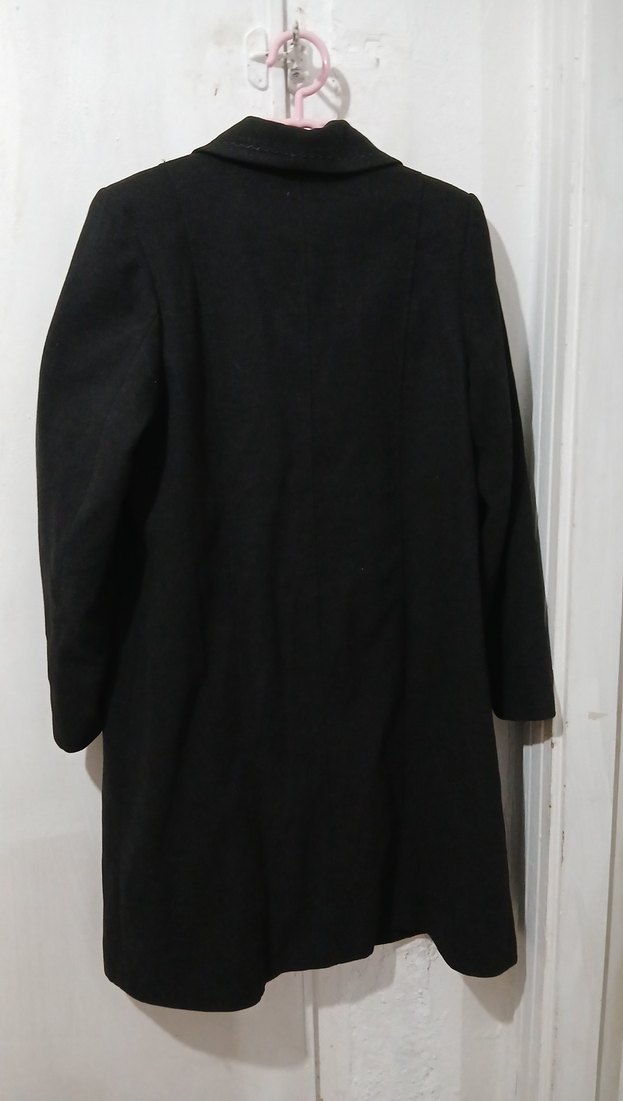 Siyah Kadın Kaban, Düğmeli, Klasik Kesim - Görsel 5