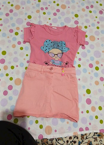 Pembe Kız Bebek Kısa Kollu Baskılı Takım - Görsel 2