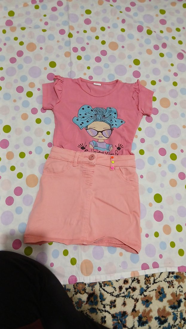Pembe Kız Bebek Kısa Kollu Baskılı Takım - Görsel 2