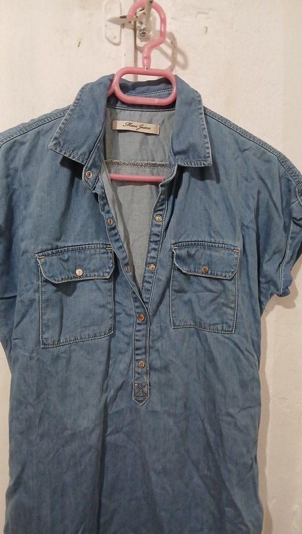 Düğmeli Kot Midi Elbise - Görsel 2