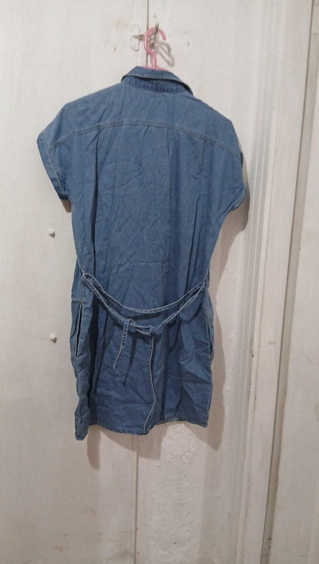 Düğmeli Kot Midi Elbise - Görsel 5