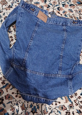 Düğmeli Mavi Kadın Kot Ceket - Görsel 5