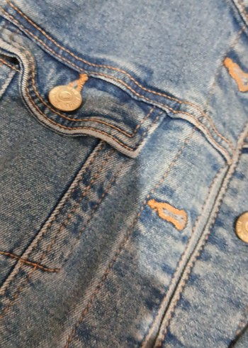 Düğmeli Mavi Kadın kot Ceket - Görsel 4