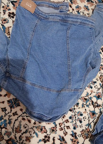 Düğmeli Mavi Kadın kot Ceket - Görsel 5