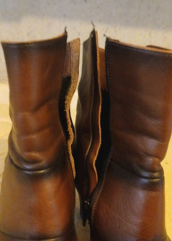 Kahverengi Deri Kadın Topuklu Bot - Görsel 6