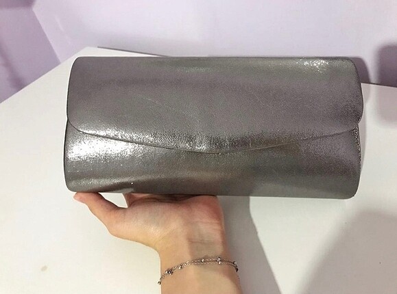 Abiye gümüş gri portföy clutch el çantası