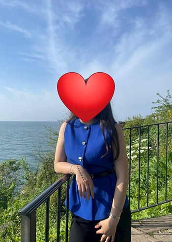 Düğmeli Kolsuz Mavi Denim Bluz