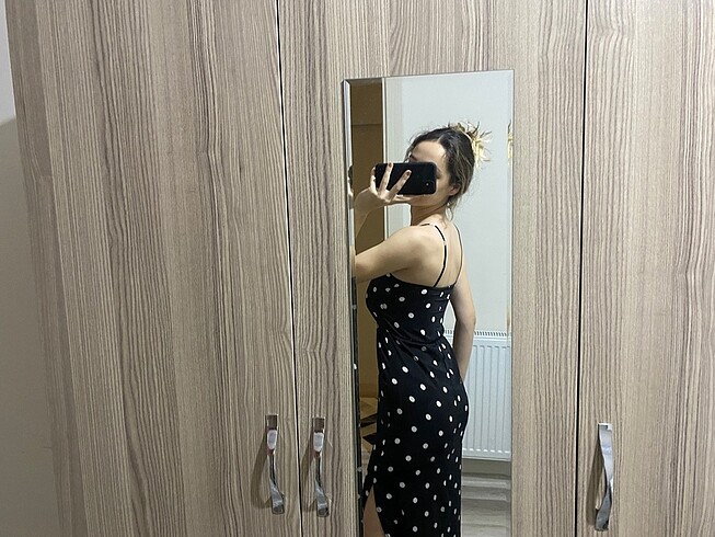 H&M Puantiyeli uzun elbise