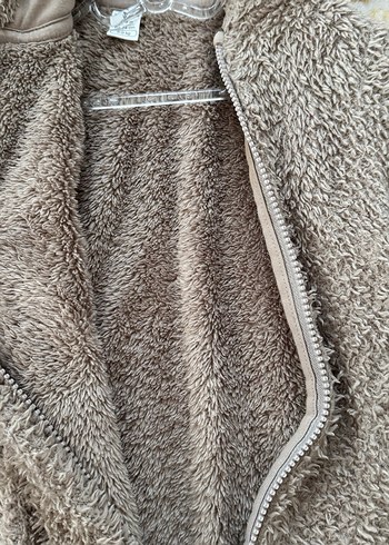 Kahverengi Peluş Bebek Tulumu Kapüşonlu Mont - Görsel 3