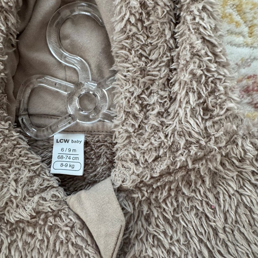 Kahverengi Peluş Bebek Tulumu Kapüşonlu Mont - Görsel 2