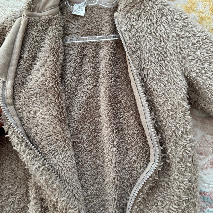 Kahverengi Peluş Bebek Tulumu Kapüşonlu Mont - Görsel 3