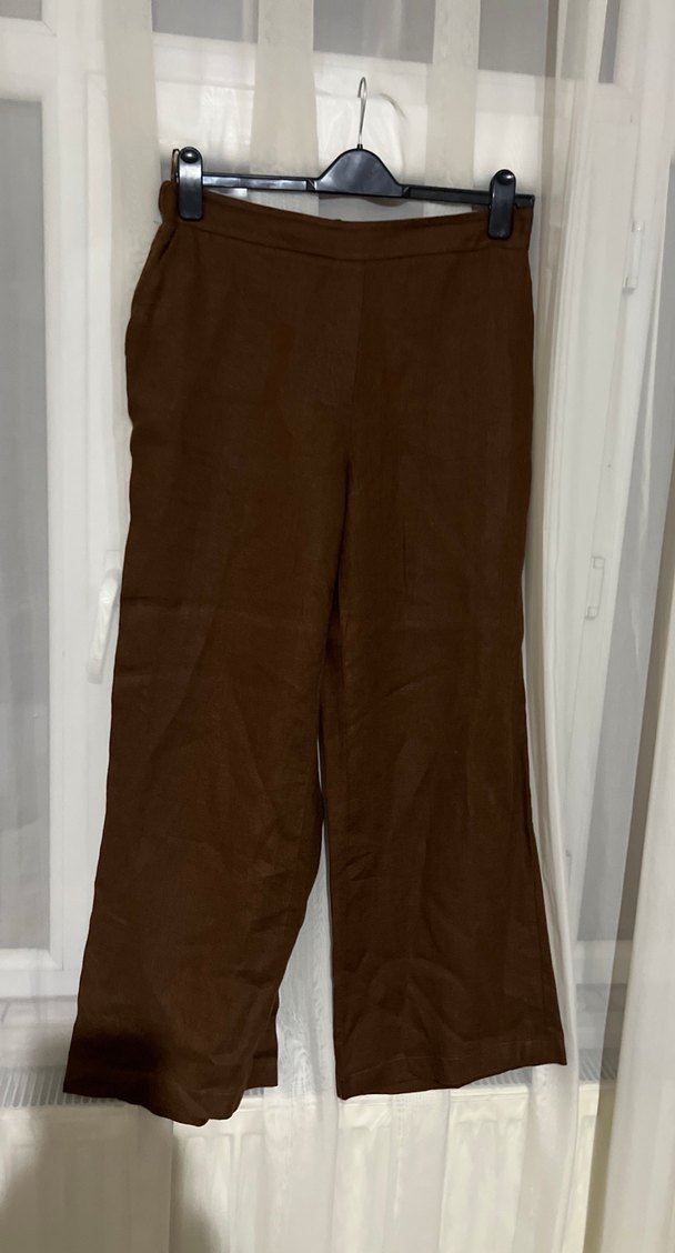 Kadın Kahverengi keten pantolon - Görsel 2