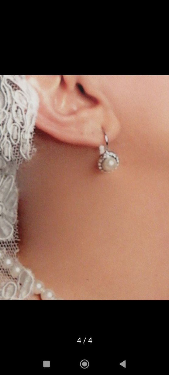 İşlemeli Mini Beyaz İnci Küpeler - Görsel 4