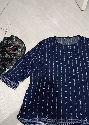 Lacivert Bohem Uzun Kollu Pamuklu Gömlek - Görsel 2