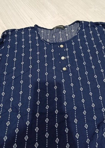 Lacivert Bohem Uzun Kollu Pamuklu Gömlek - Görsel 3