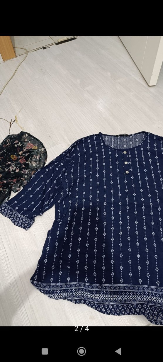 Lacivert Bohem Uzun Kollu Pamuklu Gömlek - Görsel 2