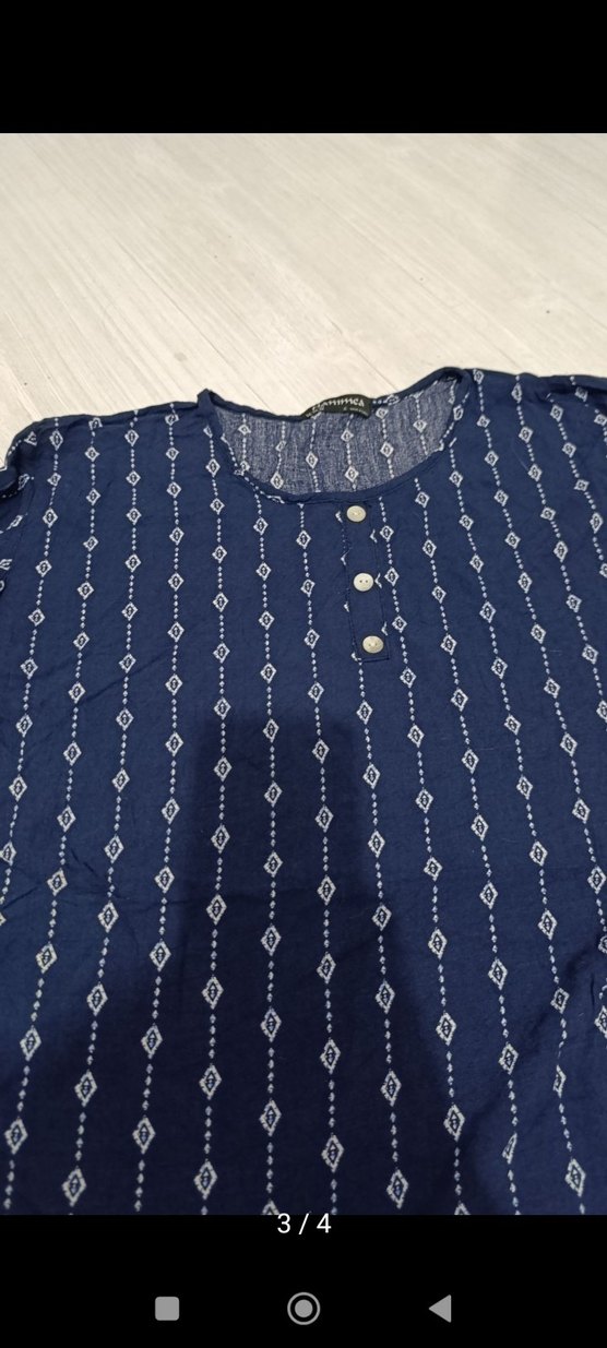 Lacivert Bohem Uzun Kollu Pamuklu Gömlek - Görsel 3