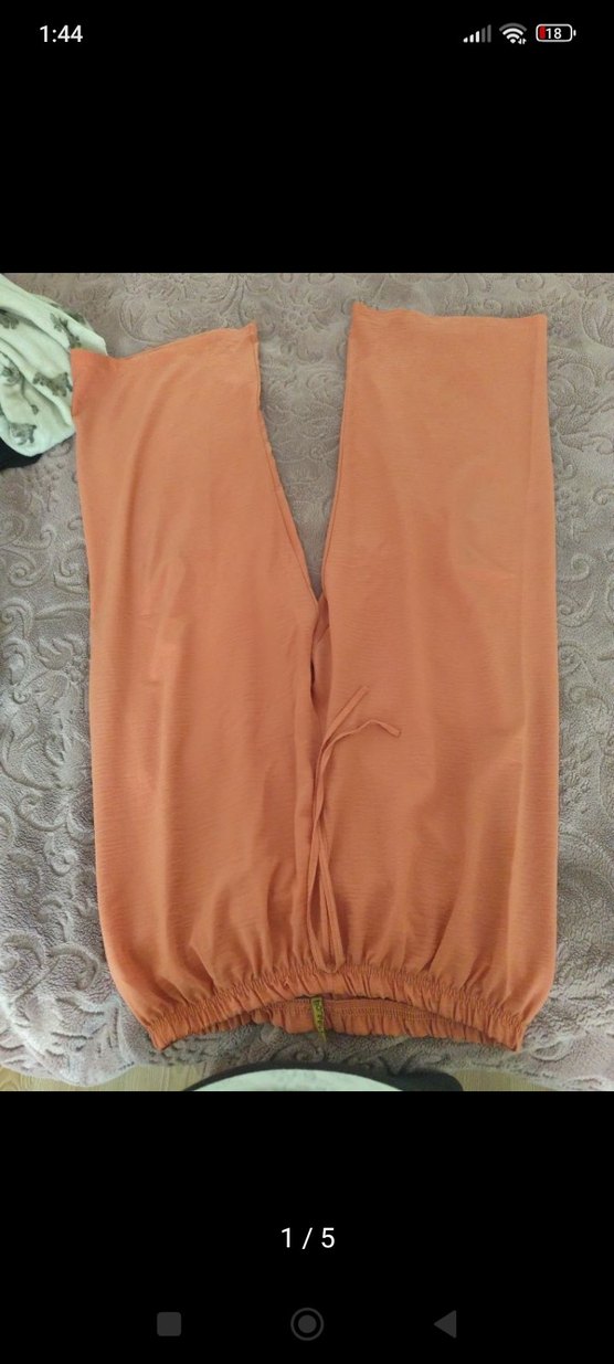 Kadın Turuncu Rahat Keten Kumaş Pantolon - Görsel 3