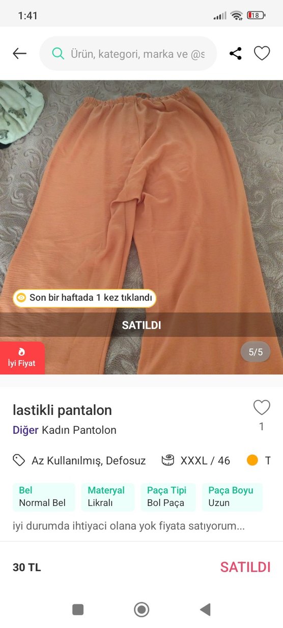 Kadın Turuncu Rahat Keten Kumaş Pantolon - Görsel 5