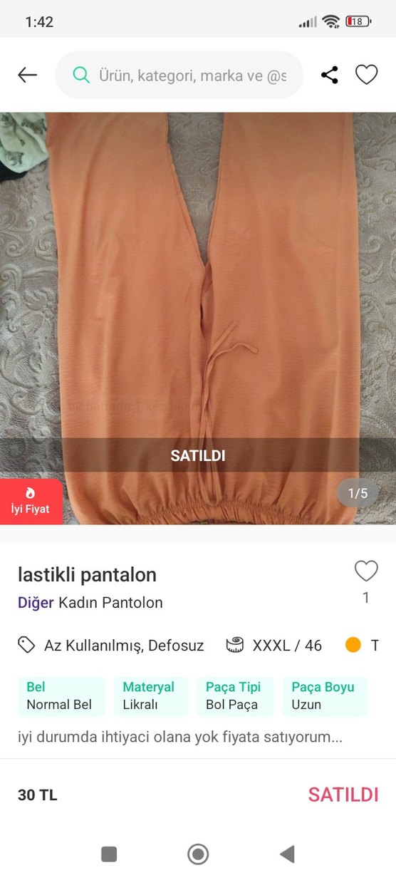 Kadın Turuncu Rahat Keten Kumaş Pantolon - Görsel 4