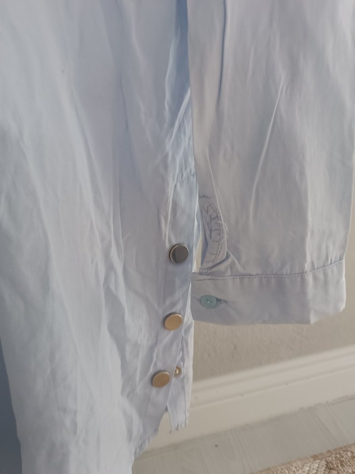 Kadın Mavi Keten Düğmeli Gömlek - Görsel 2