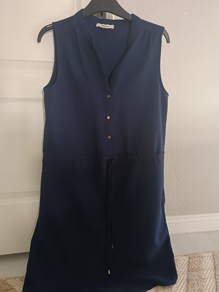 Koton Mavi Desenli V Yaka Düğmeli belden ipli - Görsel 4